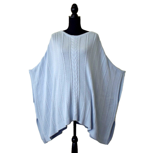 A5 Auth BROOKS BROTHERS Lt Blue Wool Blend Cable Knit Poncho Sweater ONE SIZE - Picture 1 of 5